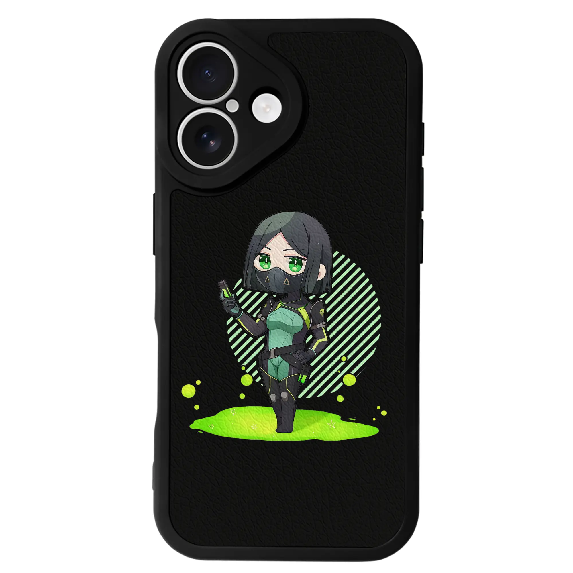 VALORANT グッズ,ヴァイパー - IPhone 16シリーズ対応 ・ シリコンスマホケース ・ レザー調 ・ 高精度フィット ・ 耐衝撃 ・ ワイヤレス充電対応 ・ 精密カット